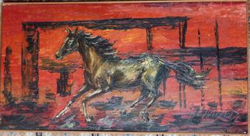 Vurig paard 1971 - Hans de Jong [1938- ] - doek - gelijst beschikbaar voor biedingen