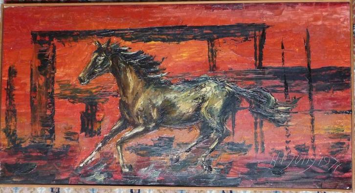 Vurig paard 1971 - Hans de Jong [1938- ] - doek - gelijst, Antiek en Kunst, Kunst | Schilderijen | Klassiek, Ophalen