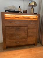 Commode/ ladenkast Vzv Ledverlichting,  walnoot kleur, Ophalen, Eikenhout, 100 tot 150 cm, 100 tot 150 cm