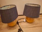 2 tafellampjes (nachtlampje)met houten bol., Ophalen of Verzenden, Gebruikt, Minder dan 50 cm