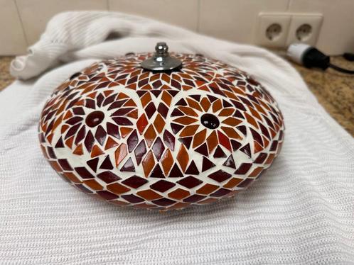 Oosterse mozaïek plafonnière, sfeervol oranje/rood. Dia 26cm, Huis en Inrichting, Lampen | Plafondlampen, Zo goed als nieuw, Glas