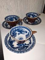 Antieke Japanse kop en schotel set van 3 met draken decor, Ophalen of Verzenden