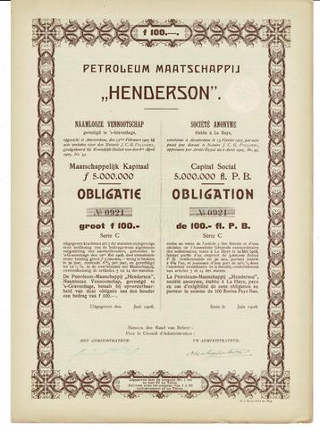 50 x Petroleum Mij Henderson 1908 - Obligatie ƒ100 - Serie C beschikbaar voor biedingen
