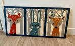 Bos Dieren 'schilderij' print op Hout Vos Haas en Hert, Ophalen, Zo goed als nieuw, Wanddecoratie