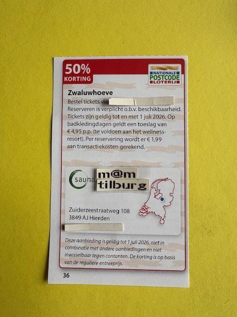 Zwaluwhoeve 50% korting, Tickets en Kaartjes, Kortingen en Cadeaubonnen, Drie personen of meer, Spa of Sauna, Kortingsbon