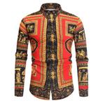 Heren barok overhemd 11 luxe gouden kamper shirt zwart rood, Kleding | Heren, Nieuw, Verzenden