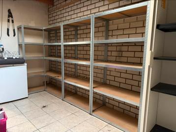 4 stellingskasten 175x90x40cm metaal met houten planken beschikbaar voor biedingen