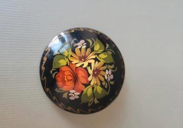 Vintage Houten Broche - Handgeschilderd beschikbaar voor biedingen