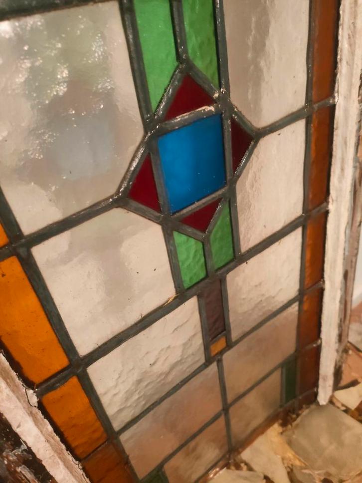 Glas in Lood Raam 92x41cm, Antiek en Kunst, Antiek | Glas en Kristal, Ophalen of Verzenden