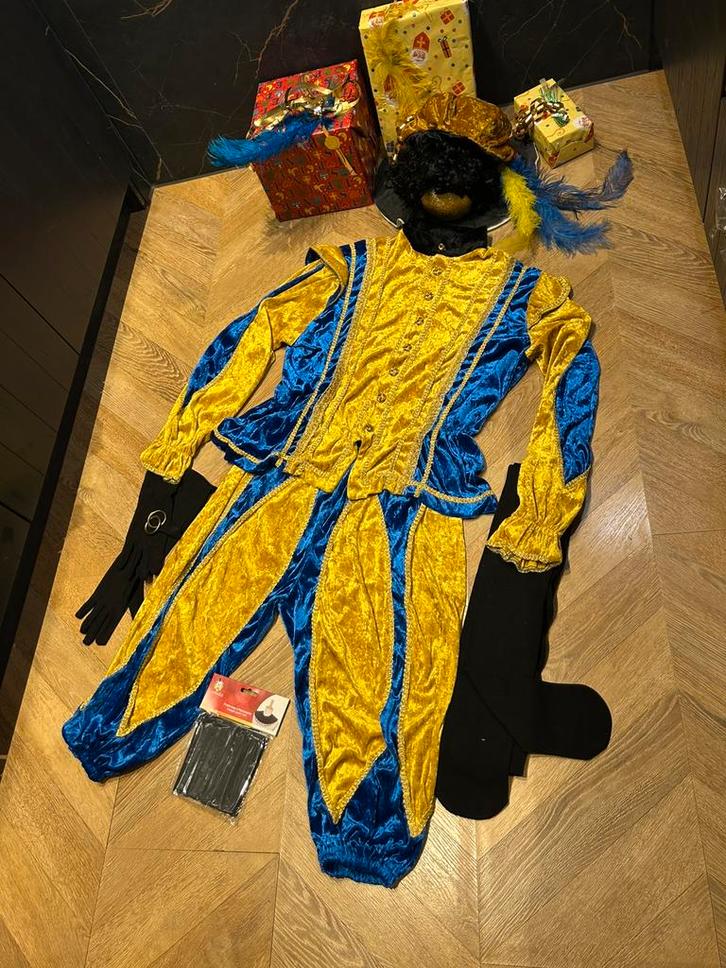 Pietenpak goud blauw nieuw maat m handwerk sinterklaas luxe, Diversen, Sinterklaas, Nieuw, Ophalen of Verzenden
