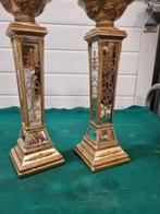 kandelaars goud kleurig en spiegelglas, Huis en Inrichting, Woonaccessoires | Kandelaars en Kaarsen, Ophalen of Verzenden