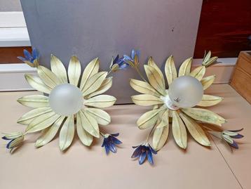 2x wandlamp botanisch bloem Frans brocante metaal groenblauw beschikbaar voor biedingen