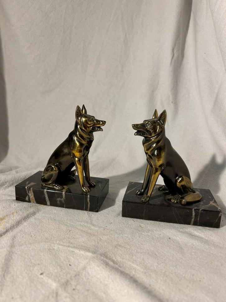 Set Art Deco Boekensteunen – Duitse Herders – Marmer & Brons, Antiek en Kunst, Kunst | Beelden en Houtsnijwerken, Ophalen of Verzenden