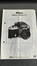 Handleiding Nikon Nikkor 50mm f/2, Ophalen of Verzenden
