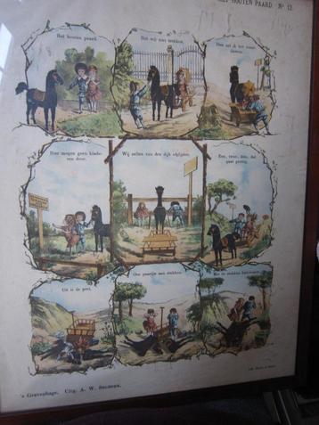 Leuke Nederl. KUNSTPRENT "" Het houten paard "". in lijst beschikbaar voor biedingen