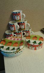 Kerst servies 6 borden 6 mokken kerst trommel in een koop, Ophalen of Verzenden