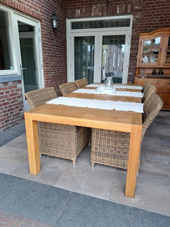Beach 7 tuinset met teaktafel en 6 stoelen, Tuin en Terras, Tuinsets en Loungesets, Zo goed als nieuw, Tuinset, Teakhout, 6 zitplaatsen