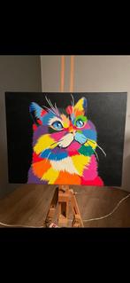 Uniek handgemaakt schilderij – Britse Korthaar – 50×60 cm, Ophalen of Verzenden