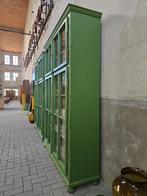 XL Vintage Houten Vitrinekast Groen | Grote Vitrine Kast, Antiek Retro Vintage Brocante Landelijk, 200 cm of meer, 150 tot 200 cm
