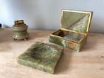 Vintage onyx marmer bureau sigaren set kist aansteker asbak, Antiek en Kunst, Ophalen of Verzenden