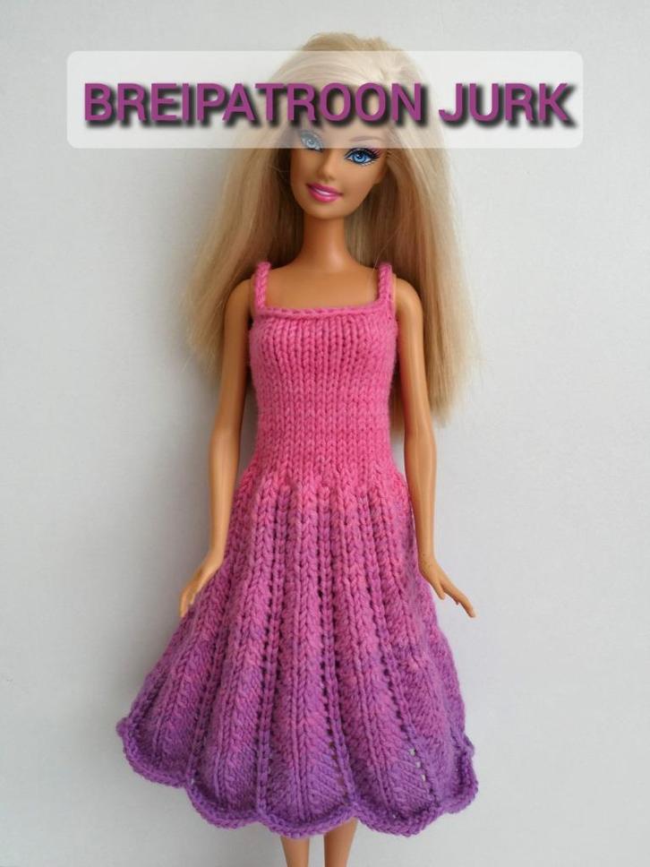 Breipatroon Barbiekleertjes - jurk met ajourrok, Hobby en Vrije tijd, Breien en Haken, Nieuw, Breien, Patroon of Boek, Ophalen