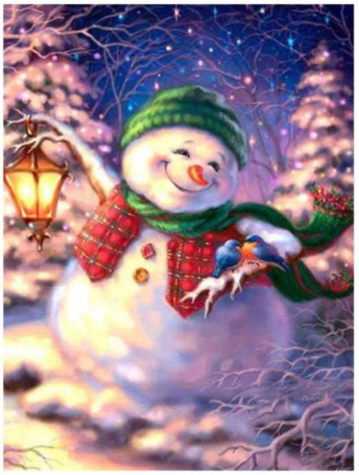 Diamond painting Kerst 4 Sneeuwpop groene muts (BOX D - 32), Hobby en Vrije tijd, Knutselen, Nieuw, Knutselwerk, Ophalen