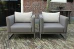 2 luxe fauteuils OUTDOOR textileen stof aluminium taupe, 75 tot 100 cm, Gebruikt, Metaal, 75 tot 100 cm