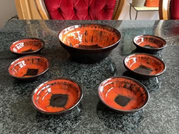 Keramiek, schaal, snackset, oranje, bruin, vintage beschikbaar voor biedingen
