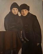 Olieverfschilderij van twee broertjes, ingelijst, Ophalen of Verzenden