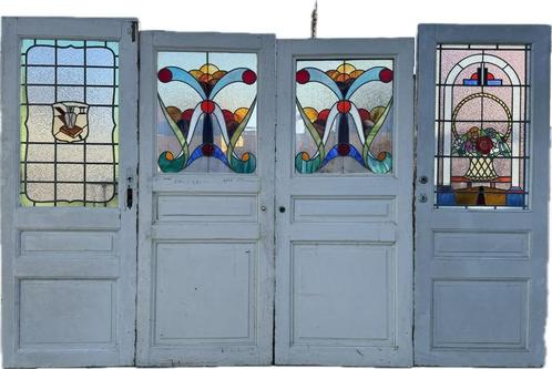 3 enkele Jugendstil glas in lood deuren., Antiek en Kunst, Curiosa en Brocante, Ophalen