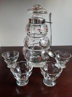 Prachtige art deco karaf, 4 glaasjes, zilveren hals en lepel, Ophalen of Verzenden