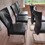 6 leder stoelen zwart, Vijf, Zes of meer stoelen, Gebruikt, Leer, Zwart