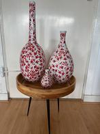 Set van 3 Vazen Rood/Wit, Ophalen, 50 tot 75 cm, Wit, Aardewerk of Porselein