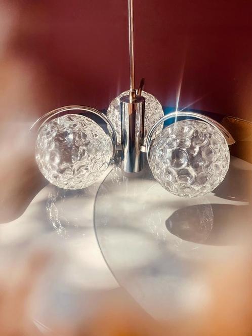 Italiaanse “60’s lamp met glazen kraterbollen, Huis en Inrichting, Lampen | Plafondlampen, Zo goed als nieuw, Ophalen of Verzenden