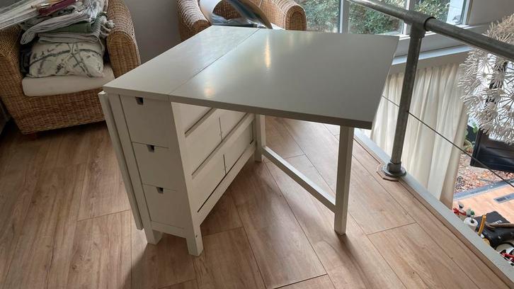 IKEA Norden witte klap tafel met lades., Huis en Inrichting, Tafels | Eettafels, Gebruikt, 50 tot 100 cm, 100 tot 150 cm, Vier personen