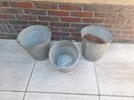 3 zinken emmers.(2 geschikt als plantenbak: niet waterdicht), Antiek en Kunst, Ophalen