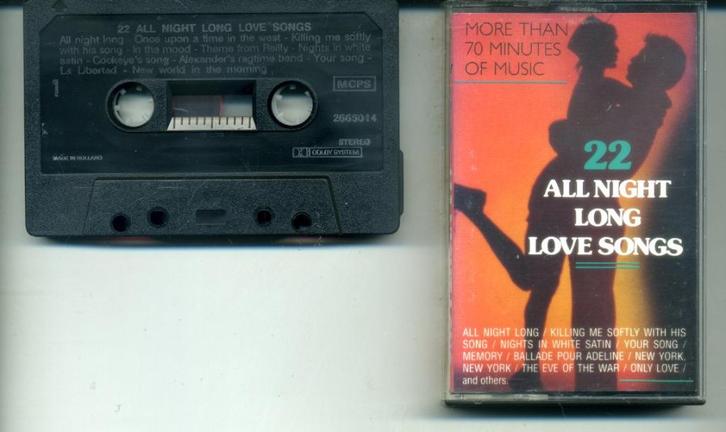 22 All Night Long Love Songs cassette 1989 ZGAN, Cd's en Dvd's, Cassettebandjes, Zo goed als nieuw, Origineel, Pop, 1 bandje, Ophalen of Verzenden