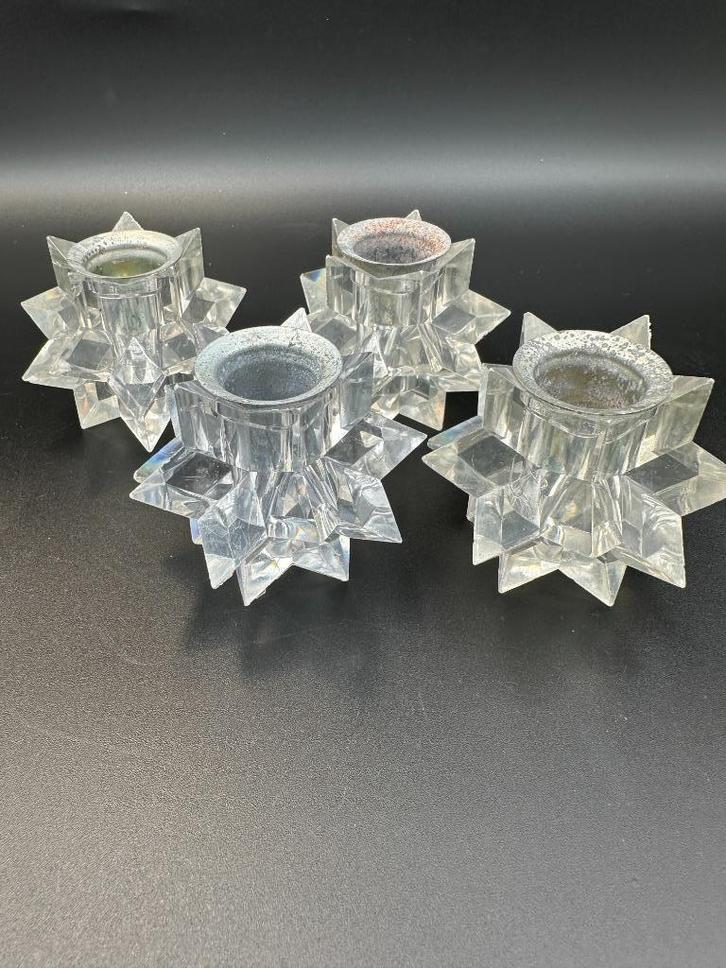 4 X Mid Century Lucite Kandelaar Set, Huis en Inrichting, Woonaccessoires | Kandelaars en Kaarsen, Gebruikt, Kandelaar, Minder dan 25 cm