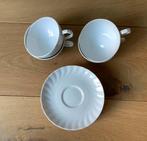 Kop en schotels, theekopje, wit, Douwe Egberts, 4 x, vintage, Ophalen of Verzenden, Zo goed als nieuw, Overige stijlen, Kop(pen) en/of Schotel(s)