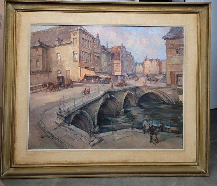 Adrien WERNAERS, geanimeerd stadsgezicht te Mechelen, Antiek en Kunst, Kunst | Schilderijen | Klassiek, Ophalen