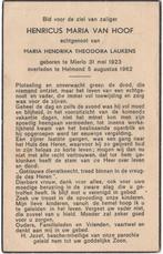 Henricus Maria van Hoof 1923 Mierlo + 1962 Helmond, 39 jr, Verzamelen, Verzenden, Bidprentje