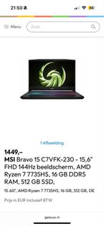 MSI Bravo 15 - Ryzen 7, 16GB RAM, 512GB SSD, Computers en Software, Windows Laptops, Gebruikt, Met videokaart, Ophalen of Verzenden