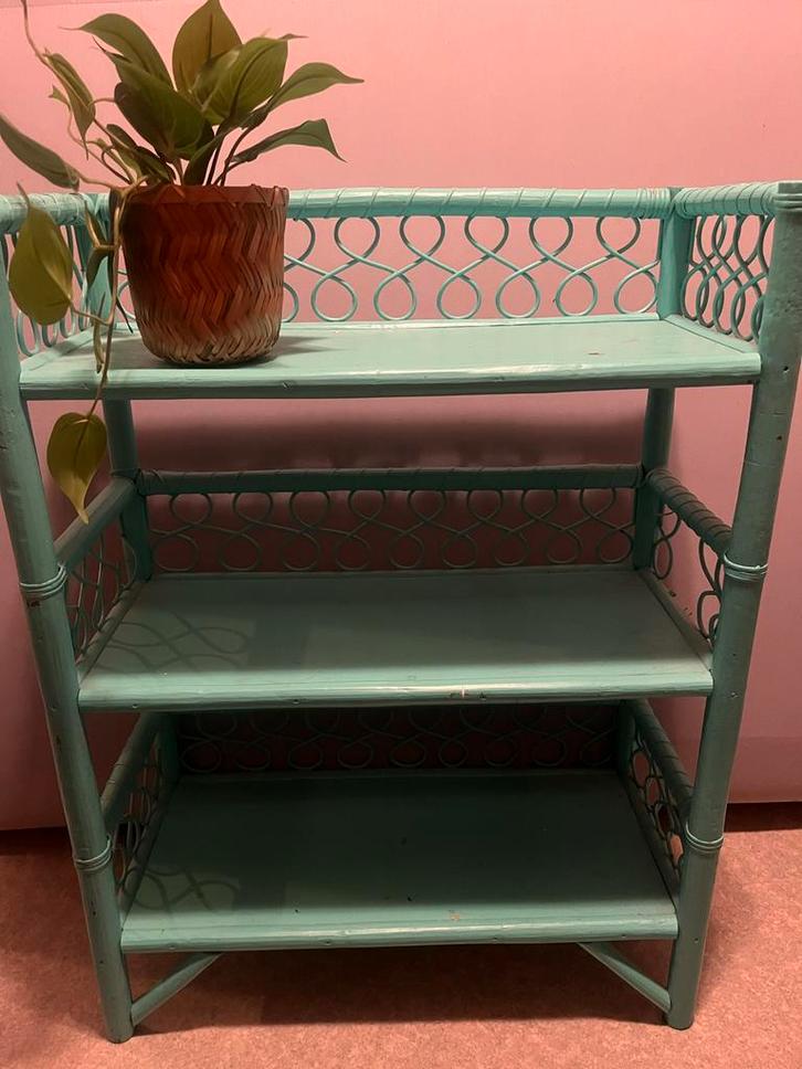 Mintgroen Rotan Kastje - Vintage Pijp, Huis en Inrichting, Kasten | Boekenkasten, Gebruikt, 50 tot 100 cm, Minder dan 100 cm, 25 tot 50 cm