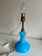 Vintage Opaline Glas Tafellamp Turquoise Bajonet Fitting 50s, Antiek en Kunst, Ophalen of Verzenden