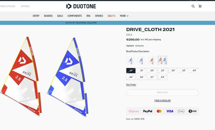 Duotone Drive Cloth 3.0 Windsurf zeil, Watersport en Boten, Windsurfen, Zo goed als nieuw, Zeil, Minder dan 250 cm, Met draagtas