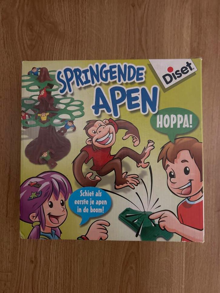 Springende Apen - Diset - Leuk familiespel!, Hobby en Vrije tijd, Gezelschapsspellen | Bordspellen, Zo goed als nieuw, Een of twee spelers