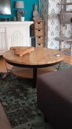 Stoere Mango houten salontafel, Ophalen, 50 tot 100 cm, Rond, 50 tot 100 cm
