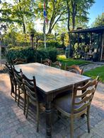 Zware, stevige vintage stamtafel met 8 mooie stoelen, Tuin en Terras, Ophalen, Gebruikt, Eettafel, 8 zitplaatsen