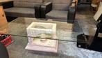 Glazen salontafel, Huis en Inrichting, Tafels | Salontafels, Ophalen, Zo goed als nieuw, Rechthoekig, Glas
