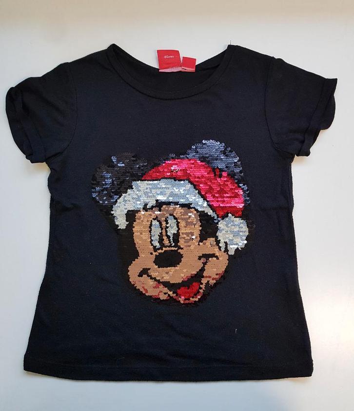 Geweldig zwart MICKEY MOUSE kerst shirt maat 128.  W, Kinderen en Baby's, Kinderkleding | Maat 128, Zo goed als nieuw, Jongen of Meisje